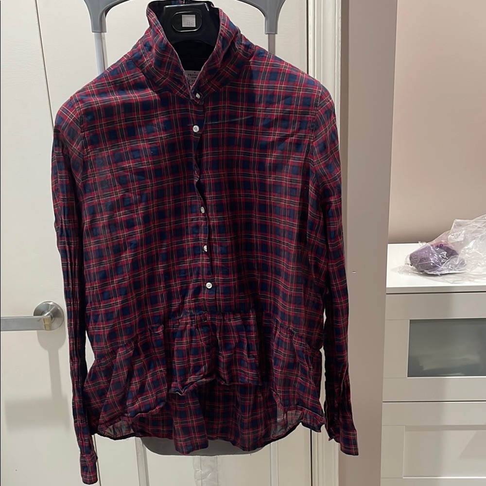 Trovata Red and Blue Blouse with Classic Plaid Design